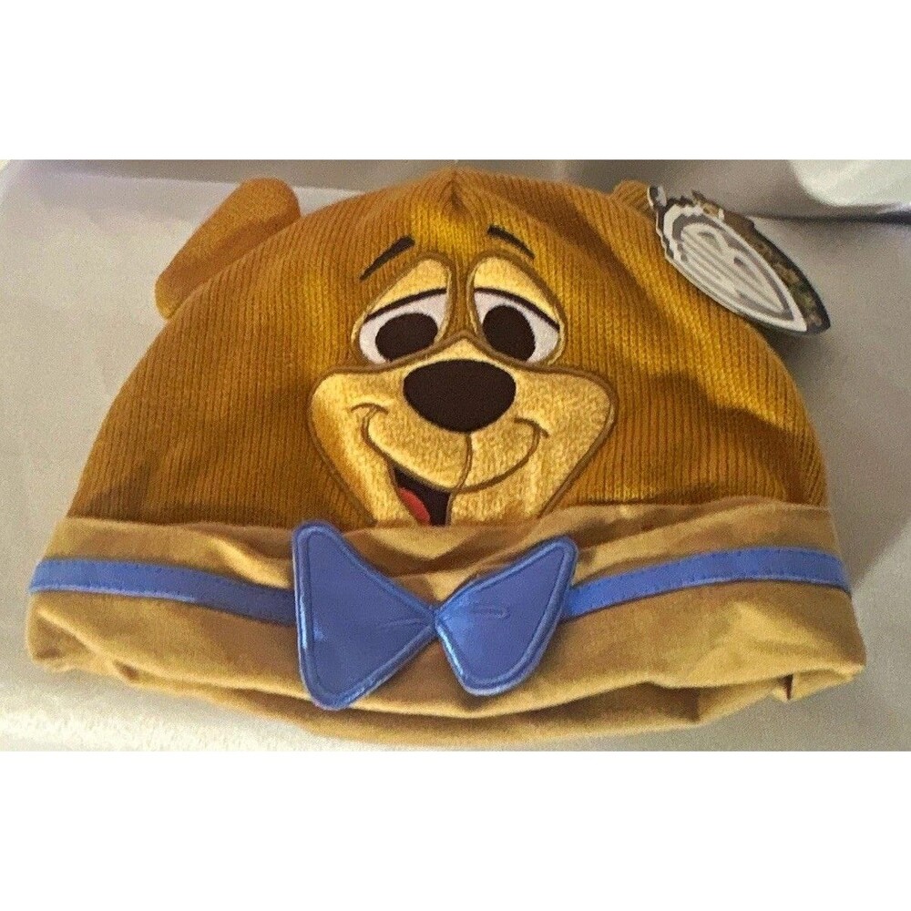 Warner Bros. Yogi Bear Brown/Blue Knit Stretch Beanie Hat w/ Bow, One Size